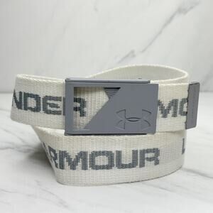 Mens Under Armour White Silver Spell Out Web Belt Small ✨